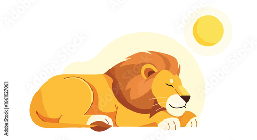 Stylized lion dozing in the sunlight vector illustration for children's design and storytelling projects