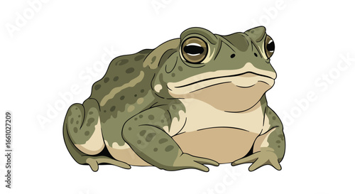 Detailed toad illustration with earthy tones and stylistic outlines capturing amphibian essence