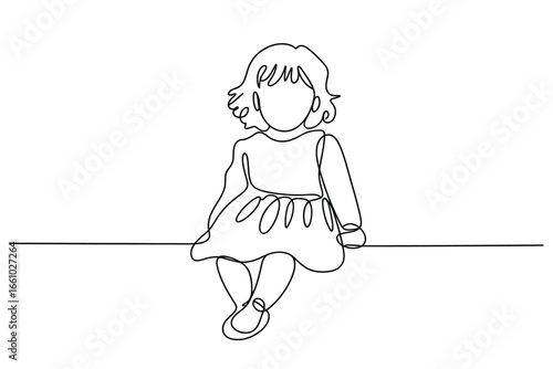 Simple line art of a young girl sitting down
