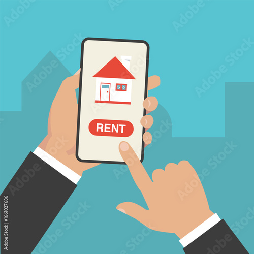 Rent Apartements, house using application in smartphone
