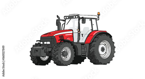 Illustrative Tractor Depiction of Agricultural Machinery on Isolated White Canvas for Digital Farming Visuals, Detailed Tractor Clip Art Design with