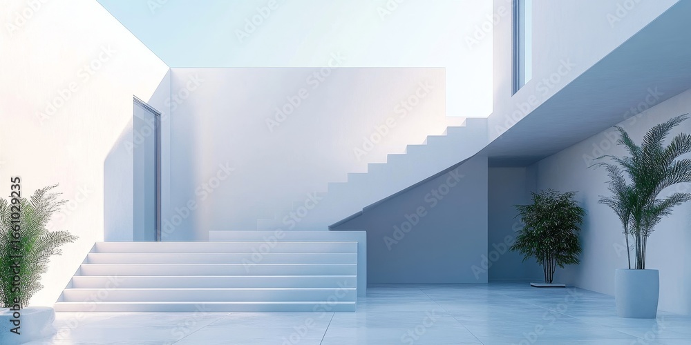 Fototapeta premium Modern modular white townhouses, showcasing minimalist residential architecture in exterior design. 3D rendering, Generative AI