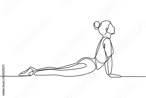 Elegant single line drawing of a woman in cobra pose