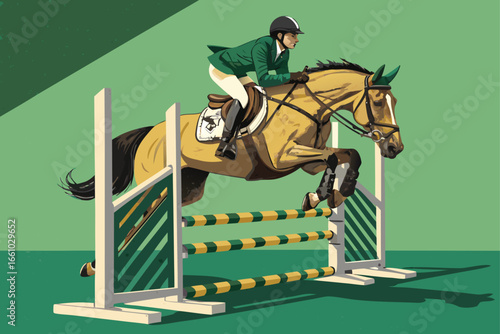 Equestrian athlete skillfully guides powerful horse over imposing Olympic hurdles, demonstrating grace and athleticism.