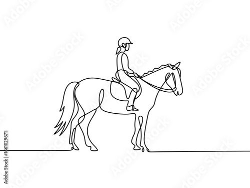 Equestrian rider and horse in continuous line art