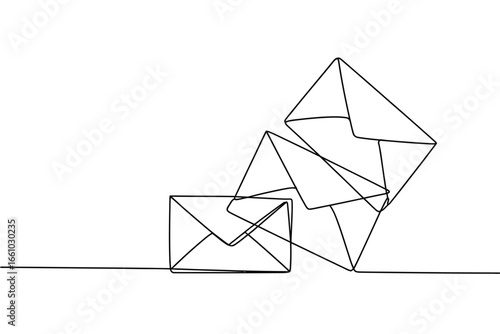 Abstract line art of falling envelopes