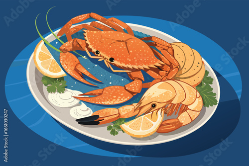 Restaurant banner featuring a delicious seafood platter.