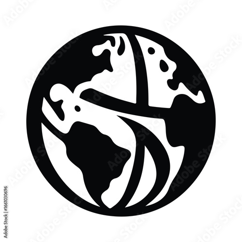 earth globe  silhouette outline logo design concept illustration 