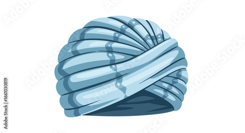 Stylized blue turban illustration isolated against a plain white backdrop enhancing visual appeal and conveying a sense of ethnic identity and