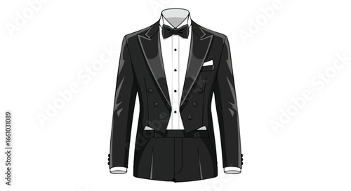 Elegant formal attire: A meticulously crafted tuxedo, showcasing sophistication and style for special occasions and refined events