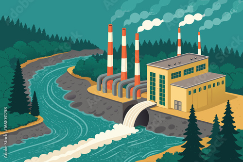 -factory-releasing-waste-pipes-into-river--flat-bo.eps