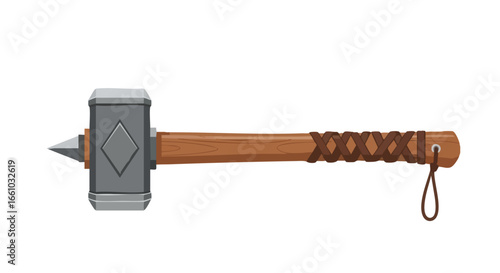 Illustration of a warhammer with a menacing spike and a textured grip offering a powerful visual narrative