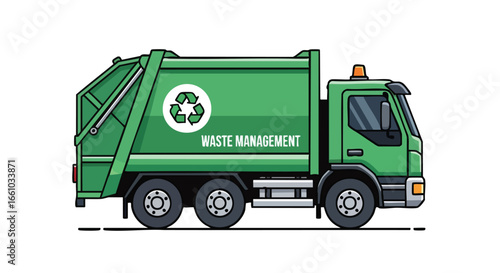 Digital rendering of a green waste collection vehicle emphasizing environmental responsibility and municipal services with distinct design elements