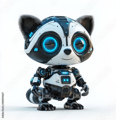 Cute and funny raccoon robot, a whimsical robotic animal isolated over a white background. 3D rendering, Generative AI
