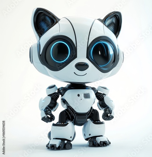 Cute and funny raccoon robot, a whimsical robotic animal isolated over a white background. 3D rendering, Generative AI
