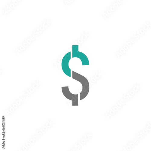 Dollar sign icon, split in half with the top portion in teal and the bottom in gray.