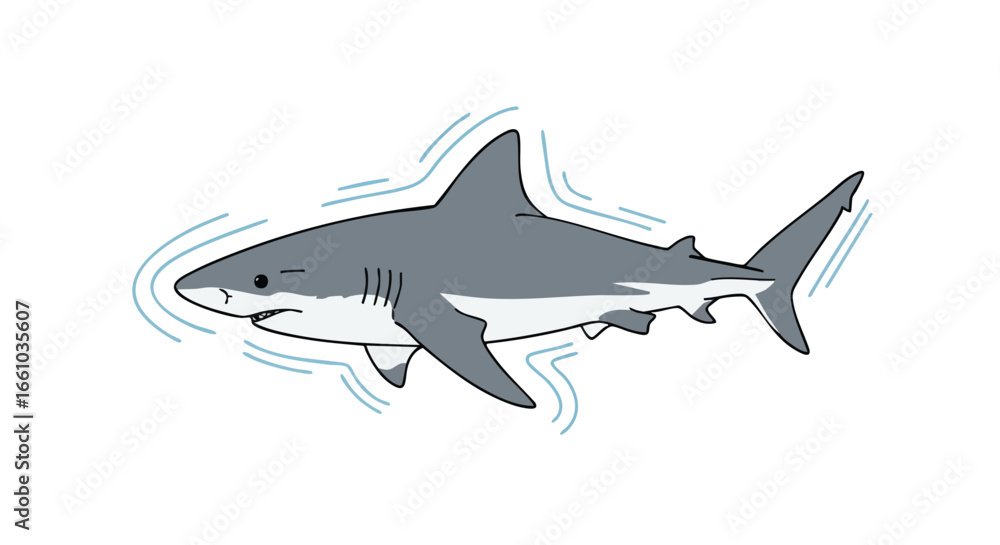 Obraz premium Grey predator of the marine world, an illustration of a solitary great white shark swimming, captured in a clean and simple design, aquatic apex