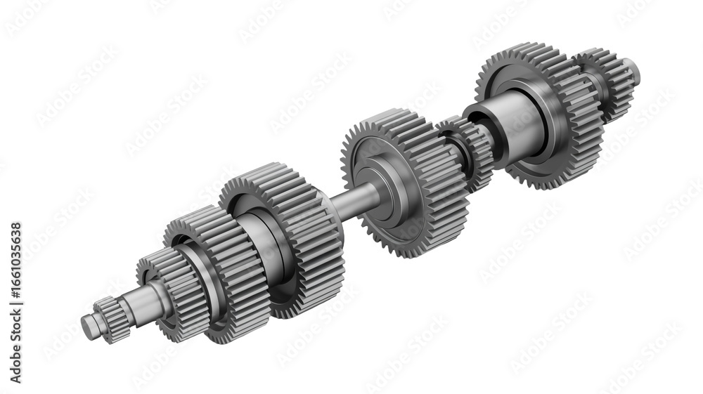 Fototapeta premium Gear assembly isolated on transparent background, a complex mechanical system with interlocking cogwheels for efficient power transmission and rotation