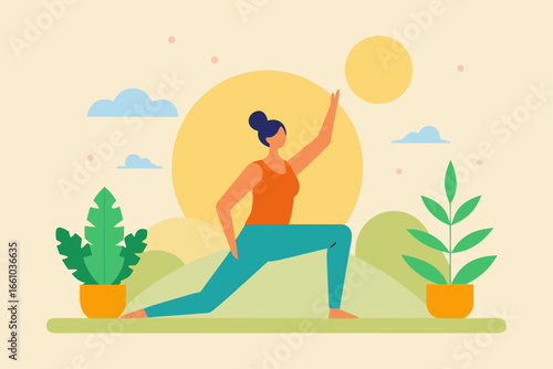 Morning Yoga Scene with Natural Light and Plants Artwork