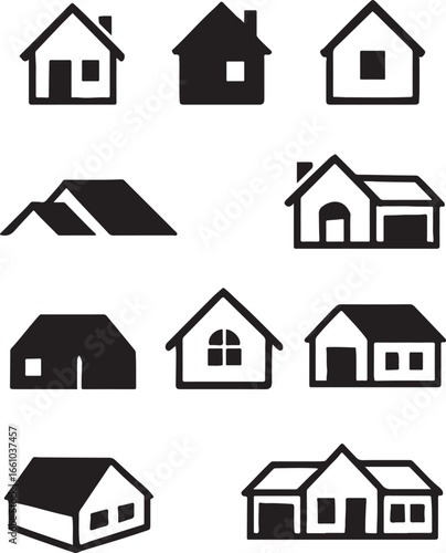 Houses Icons Set. Architecture, Property, Housing, Home Symbols Vector Design.
