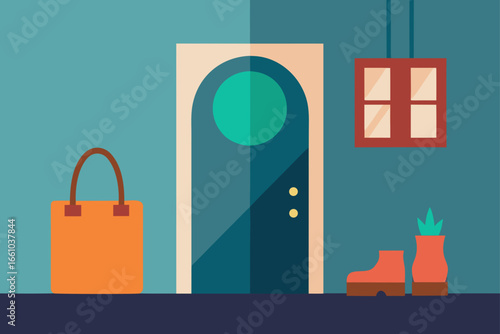 Stylish Entryway with Shoes Bag and Mirror