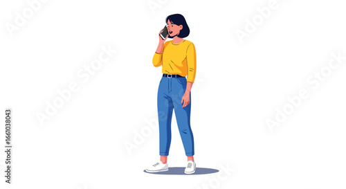 Woman in casual clothing holding a smartphone to her ear during a telephone conversation, portraying communication and modern lifestyle