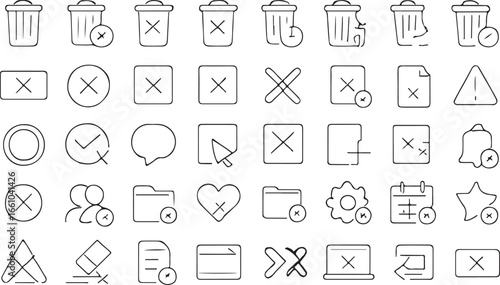 Hand drawn set of delete and cancel icons trash garbage