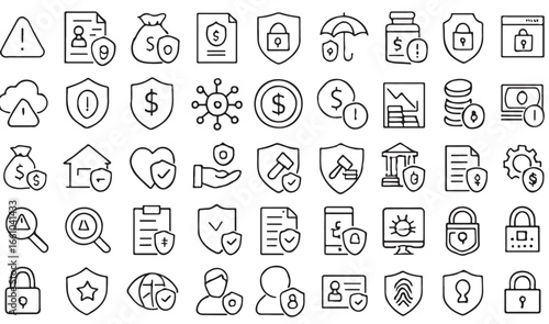 Hand drawn finance and security icons collection money