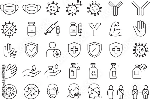 Medical immunity protection and virus prevention icons