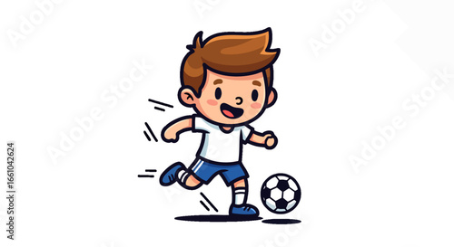 Child playing soccer cartoon illustration