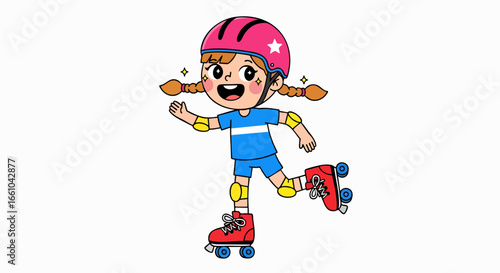 Girl roller skating cartoon illustration