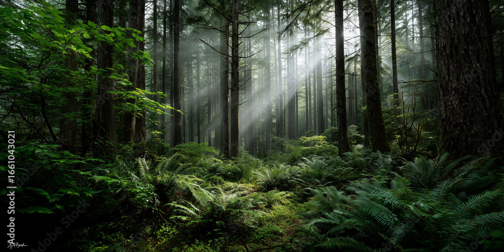 Obraz premium A Misty and Ethereal Forest Landscape