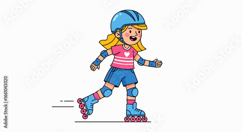 Child rollerblading illustration