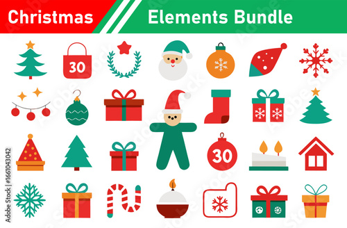 Festive Christmas Elements Bundle with Trees Gifts Santa and Decorations