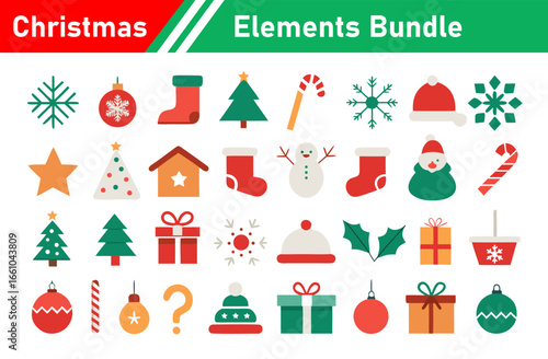 Christmas Elements Bundle Festive Holiday Icons for Graphic Design and Decoration