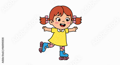 Girl roller skating cartoon illustration