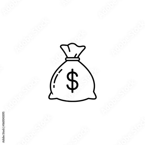 A simple line drawing of a money bag, symbolizing wealth and finance.