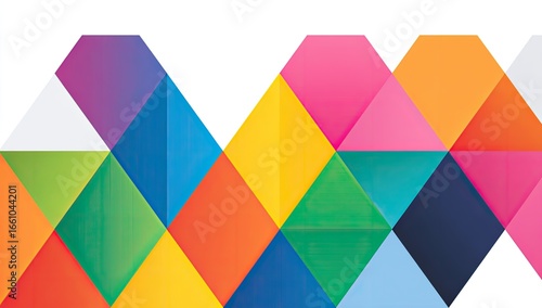 Abstract geometric pattern of overlapping triangles and hexagons in vibrant colors