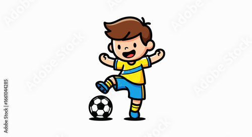 Child kicking soccer ball cartoon illustration