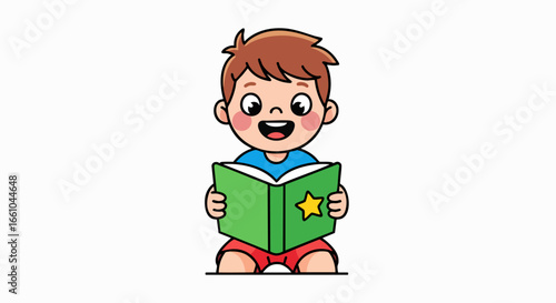 Boy cartoon character reading book illustration