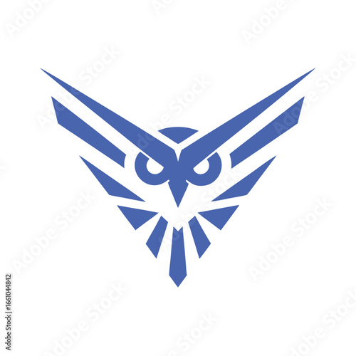 Blue geometric owl logo with sharp angular wings and eyes vector