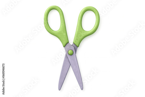 Green handled scissors with purple blades isolated on a transparent background, perfect for creative projects