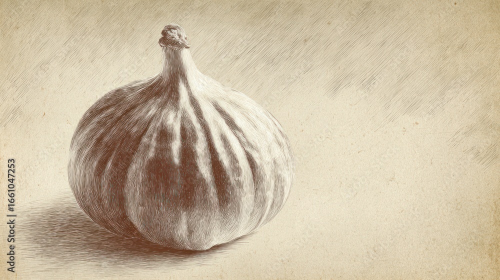 Obraz premium Sepia-toned still life of a whole fig with soft lines on textured backdrop