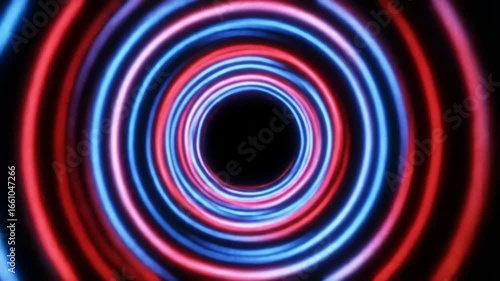 Seamless Neon Circle Animation Loop in Vibrant Blue and Red on Black Background