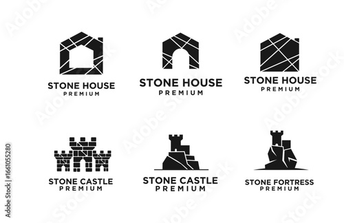 Geometric Stone House, Castle, and Fortress Logo Collection for Real Estate and Construction Branding