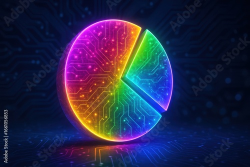 Wallpaper Mural Futuristic Neon Pie Chart with Circuit Pattern Representing Data Analytics and Technology Integration on a Dark Background Torontodigital.ca