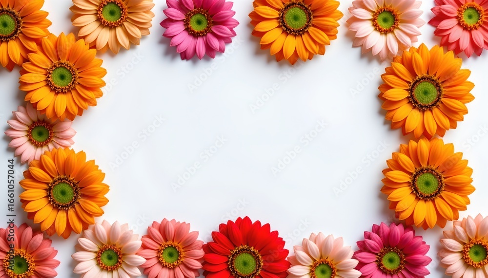 Fototapeta premium Bright Colorful Floral Border with Daisies and Sunflowers