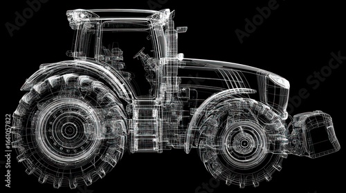 Wireframe tractor illustration