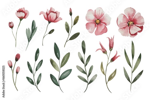Wallpaper Mural Watercolor Pink Flowers  Greenery Botanical Illustrations for Design Torontodigital.ca