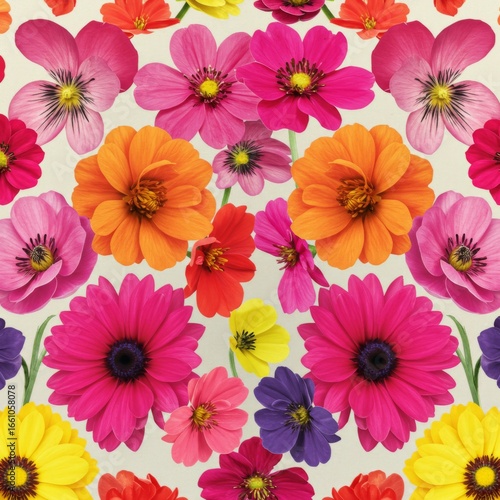 Wallpaper Mural Vibrant Colorful Floral Pattern with Pink Orange Yellow Red Purple Flowers Torontodigital.ca